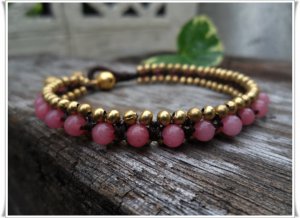 Rose Quartz  Brass Bead Bracelet