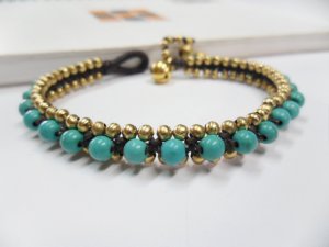 Turquoise  Brass  Bead Bracelet
