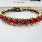 Red Jade  Brass Bead Bracelet