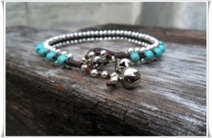 Turquoise  Silver  Bead Bracelet