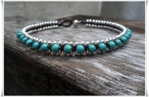 Turquoise  Silver  Bead  Anklet