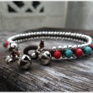Coral Turquoise  Silver  Bead Bracelet