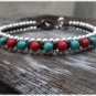 Coral Turquoise Silver Bead Bracelet