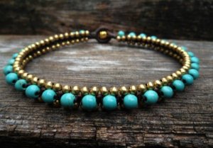 Turquoise  Brass  Bead  Anklet
