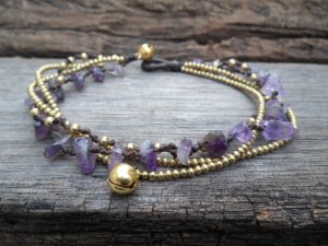 Ametyst  Brass  Bead  Chain Anklet