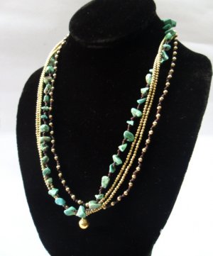 Turquoise  Brass  Bead  Chain Necklace