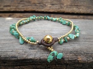 Turquoise  Brass  Bead  Chain Anklet