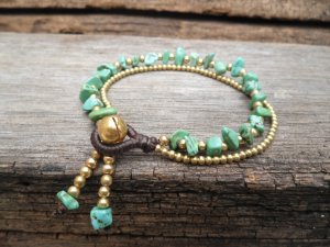 Turquoise  Brass  Bead  Chain  Bracelet