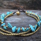 3 Chain Turquoise  Brass  Bead  Chain  Bracelet