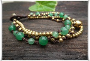 Round Jade  Brass  Bead  Chain Bracelet