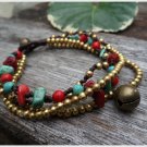Coral  Turquoise  Brass  Bead  Chain Bracelet