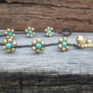 Turquoise  Brass Flower Bracelet
