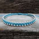 Blue Cord  Silver Bead Bracelet