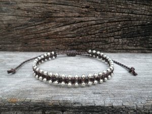 Cord  Silver Bead Bracelet
