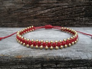 Red  Brass Bead Bracelet