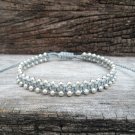 Gray Cord  Silver Bead Bracelet