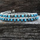 3 Wrap Blue Agate Silver  Bracelet / Necklace