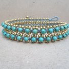 3 Wrap Turquoise Brass  Bracelet / Necklace