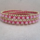3 Wrap Light Pink Bead Brass  Bracelet / Necklace