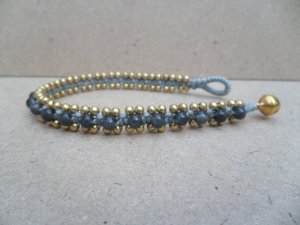 Smoke Quartz  Brass  Bead Bracelet