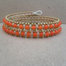 3 Wrap Orange Stone  Brass  Bracelet / Necklace
