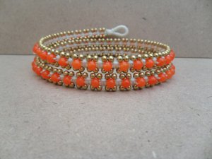 3 Wrap Orange Stone  Brass  Bracelet / Necklace