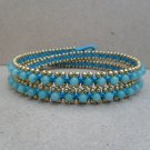 3 Wrap Light Blue Stone  Brass  Bracelet / Necklace