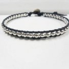 Wax Cotton Silver  Bean Anklet