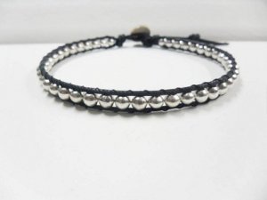 Wax Cotton Silver  Bean Anklet