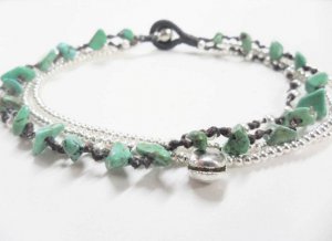 Turquoise  Silver  Bead  Chain Anklet