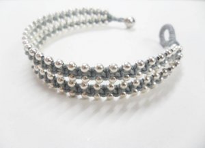 2 Line Silver Bead  Gray Bracelet