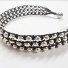 3 Layer  Silver Bead  Woven  Bracelet
