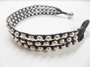 3 Layer  Silver Bead  Woven  Bracelet