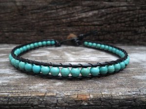 Turquoise Bean Leather Anklet