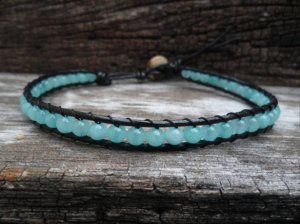 Blue Bead  Bean Leather Anklet