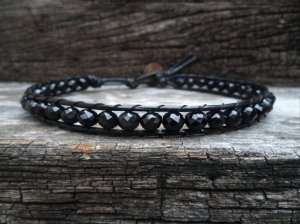 Crystal  Black Bean Leather Anklet