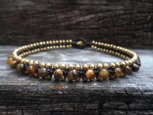 Tiger Eye  Brass  Bead  Anklet