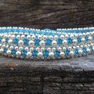 3 Wrap Blue Silver  Bracelet / Necklace