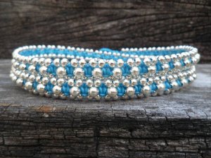 3 Wrap Blue Silver  Bracelet / Necklace