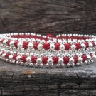 3 Wrap Red  Silver  Bracelet / Necklace
