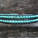 Turquoise Bean Leather Wrap  Anklet