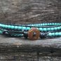 Turquoise Bean Leather Wrap  Anklet