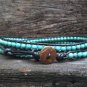 Turquoise Bean Leather Wrap  Anklet