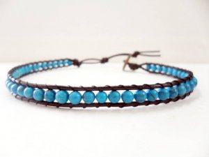 Blue Ball  Bean Leather  Anklet