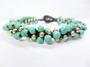 Twist Turquoise Brass Ball Bangle