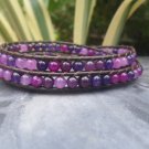 Ametyst Bead Leather Wrap  Bracelet/Anklet