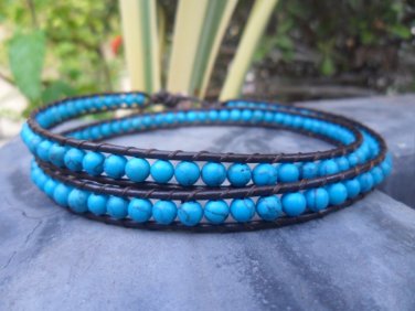 Ocean Turquoise   Leather Wrap  Bracelet/Anklet
