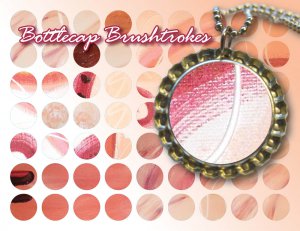Acrylic Brushstrokes textures 1-inch bottlecap circles, digital collage sheet, peach & cream