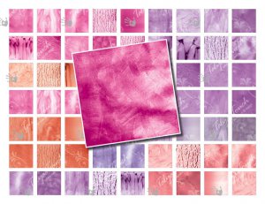 Stained glass textures digital collage sheet, 1 inch squares, pinks and purples
