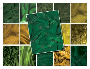 Cloth textures digital collage sheet, ACEO size 2x2.5 inch, emerald green and yellow